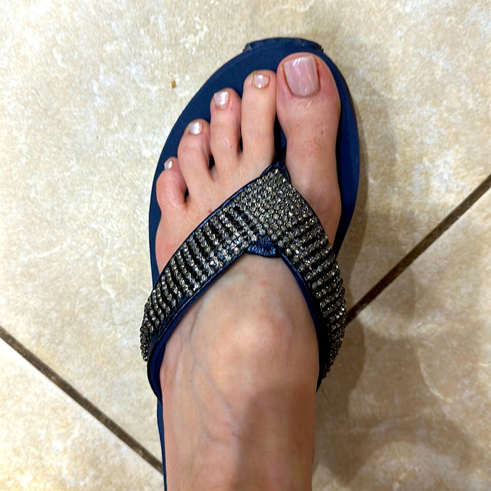 Navy Blue Bedazzled Women’s Volatile wedges.